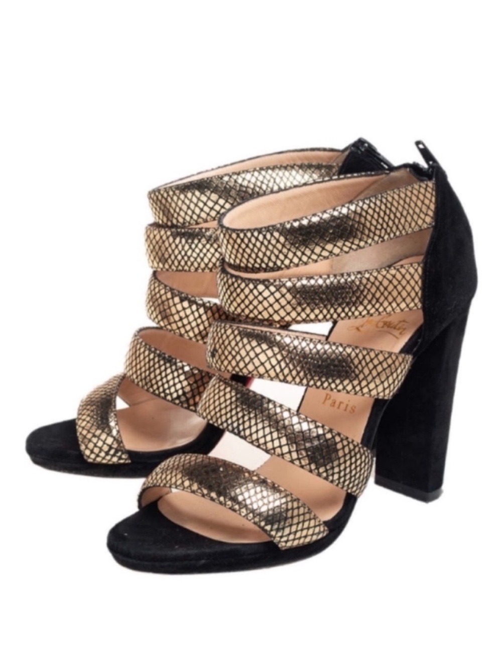Christian Louboutin Gold Snake-Print Strappy High Heel Sandals